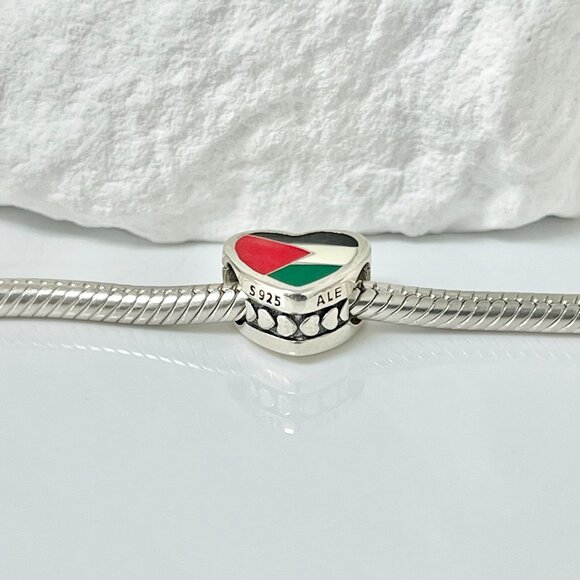Pandora Palestine Flag S925 Silver Heart Bead Charm - Picture 2 of 3